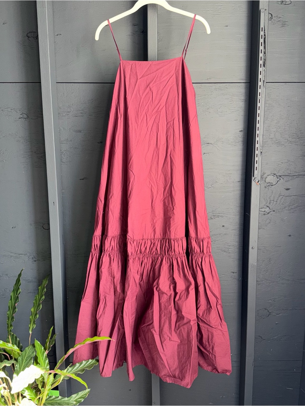 Banana Republic Poplin Maxi Dress Size Small Cotton Burgundy Lined